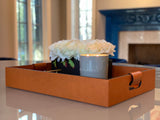 Luxury serving tray - Cooper Leather Tray with premium leather and hand-stitched handles for sophisticated entertaining inside and out