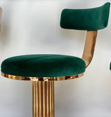 Atlas luxury Art Deco bar stool with custom bronze finish and premium velvet upholstery, showing Chrysler Building inspired design details.......