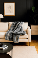 Botero-Inspired ONE Preevay Faux Fur Throw - Fox & Mink - Ultra-Plush 1200gsm | Blended Black