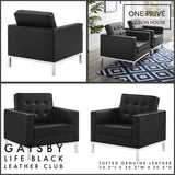Black Tufted Leather Club Chair | Single Seater Mid-Century Modern