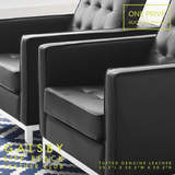 Black Tufted Leather Club Chair | Single Seater Mid-Century Modern