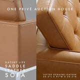 Saddle Tufted Leather Sofa | Three Seater | 91 Inches | Mid-Century Modern