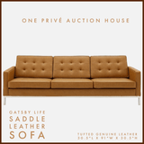 Saddle Tufted Leather Sofa | Three Seater | 91 Inches | Mid-Century Modern