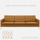 Saddle Tufted Leather Sofa | Three Seater | 91 Inches | Mid-Century Modern