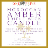 Discover the Moroccan Amber Perfumed Estate Candle from One Preevay. Handcrafted with essential oils and soy wax, this 21.2 oz candle features a triple wick and pale gray porcelain vessel