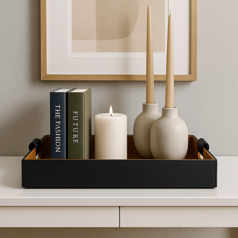 Cooper Black Hand-Stitched Premium Leather Serving Tray - One Preevay