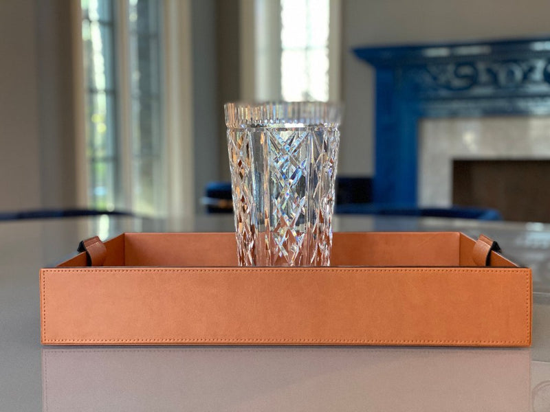 Luxury serving tray - Cooper Leather Tray with premium leather and hand-stitched handles for sophisticated entertaining brunches 