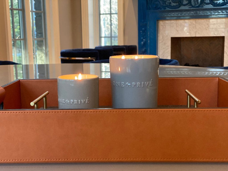 Luxury serving tray - Cooper Leather Tray with premium leather and hand-stitched handles for sophisticated entertaining with many inclusions 