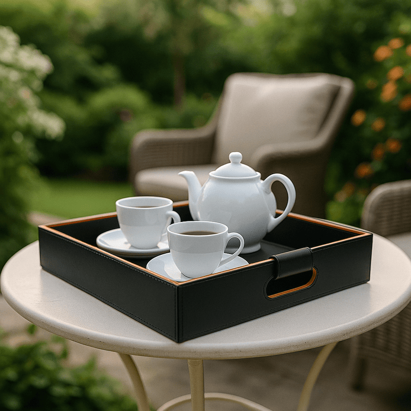 Cooper Black Hand-Stitched Premium Leather Serving Tray - One Preevay