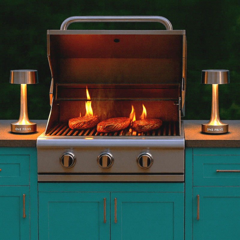 Grace Professional Hospitality BBQ  Table Top Lamp | Handcrafted LED | Nickel Hardware | Beds outdoor BBQ lighting - 