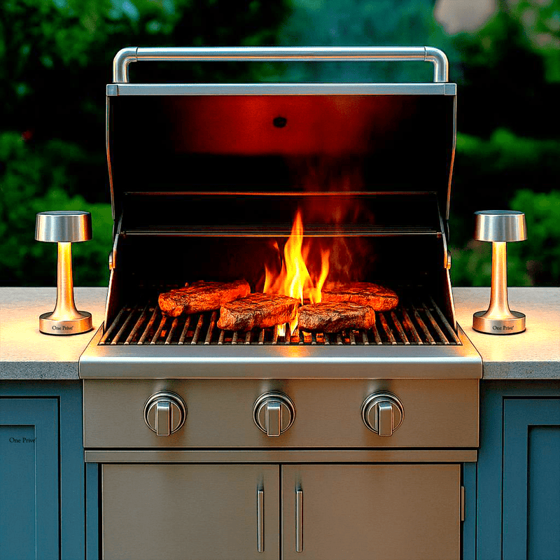 Grace Professional Hospitality BBQ  Table Top Lamp | Handcrafted LED | Nickel Hardware | Beds outdoor BBQ lighting inside and outside 