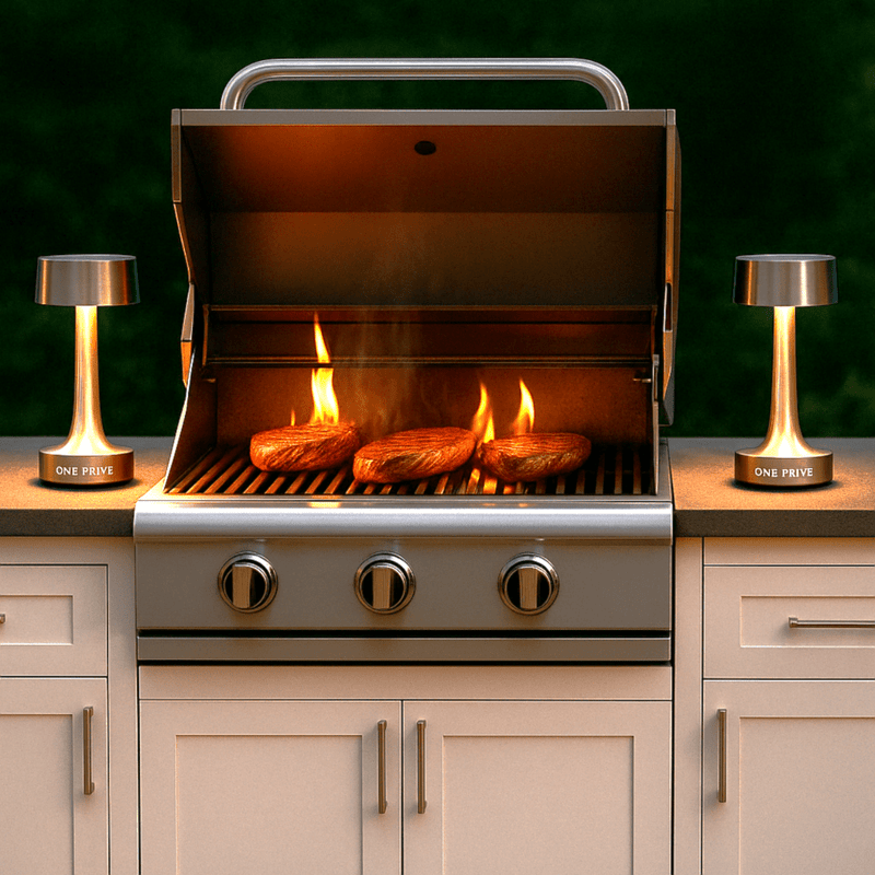 Grace Professional Hospitality BBQ  Table Top Lamp | Handcrafted LED | Nickel Hardware | Beds outdoor BBQ lighting 