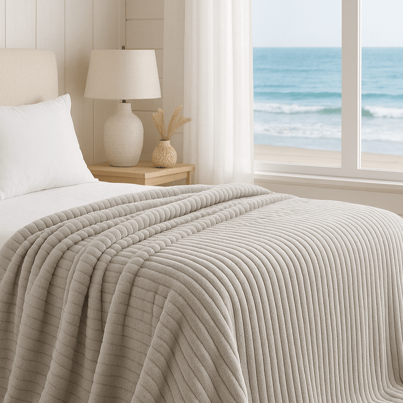 Gray Ribbed Faux Rabbit and Velvet Blanket - Connecticut Crafted - One Preevay Beach 