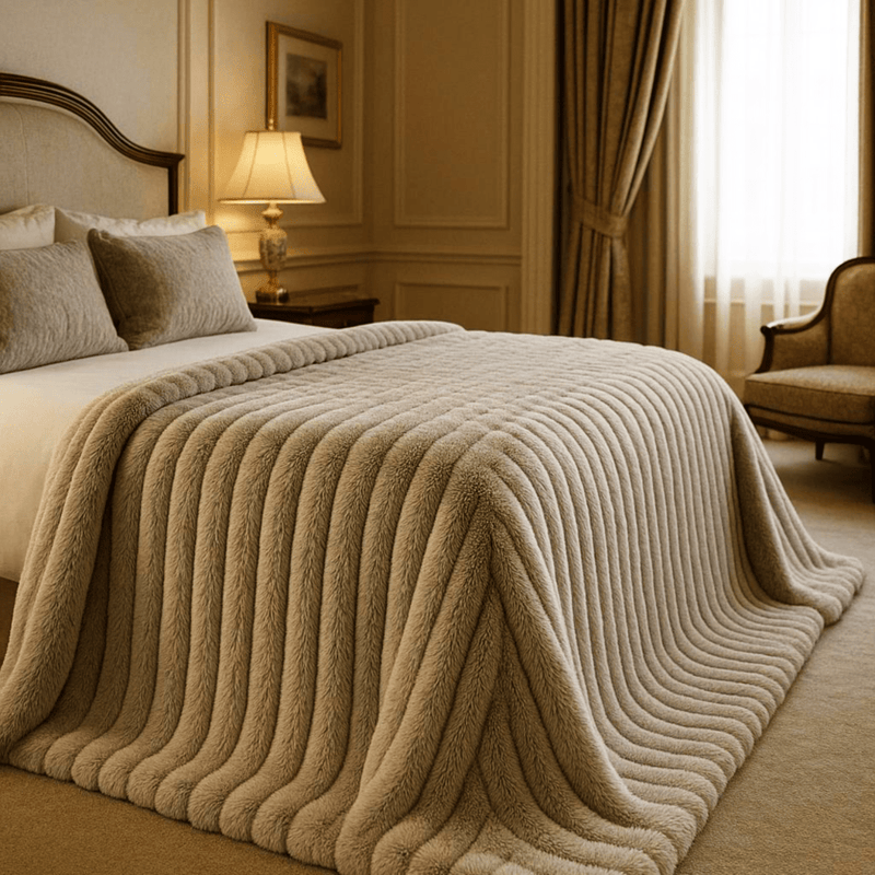 Gray Ribbed Faux Rabbit and Velvet Blanket - Connecticut Crafted - One Preevay Picnic Bedroom 