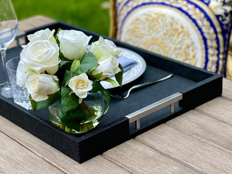 ONYX Shagreen Serving Tray | Exotic Embossed Leather and Nickel Handles | Black

Elevate Your Entertaining Experience

Indulge in the luxury of the ONYX Shagreen Serving Tray.