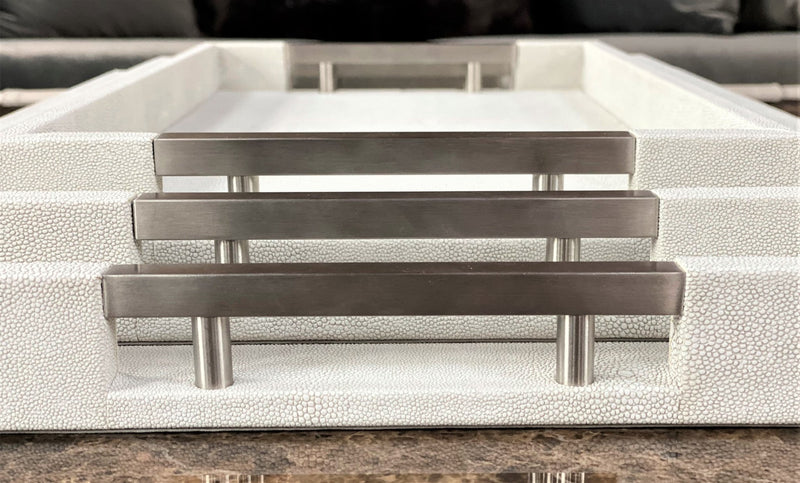 Discover the Thursby Shagreen Hotel Tray from One Preevay—a luxurious serving tray crafted with exotic embossed leather and nick

Unlock Exclusive Savings! Get 25% off when you bundle ALL Three Sizes of the Thursby Shagreen Hotel Tray Together. A $377.00 value for just $282 | Plus Free Shipping!

Thursby Luxury Shagreen Serving Tray | Exotic Embossed Leather Nickel Hardware;

17" x 10" (Perfect for small gatherings and intimate settings)
20" x 13" (Ideal for larger gatherings and special occasions)
23" x 15