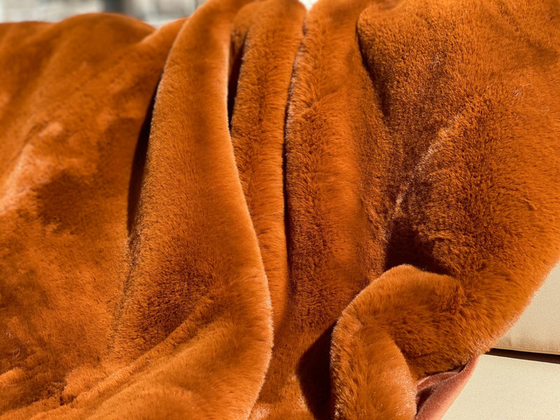 The - ONE Preevay's Faux Rabbit Fur Throw in Coco Brown. Inspired by Fernando Botero and crafted from Ultra Premium Faux Rabbit Fur. Hypoallergenic, cruelty-free, and lined with elegant velvet for refined warmth and sophistication. 800gsm, 50x60 inches.
