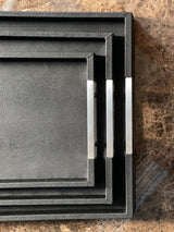 The ONYX Shagreen Serving Tray | Exotic Embossed Leather and Nickel Handles | Black  Elevate Your Entertaining Experience  Indulge in the luxury of the ONYX Shagreen Serving Tray.....