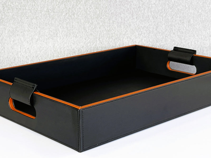 Cooper Black Hand-Stitched Premium Leather Serving Tray - One Preevay