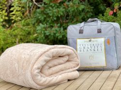 World's First Weighted Faux Rabbit Fur Blanket | Botero Collection | 20lbs Queen | Casual Khaki