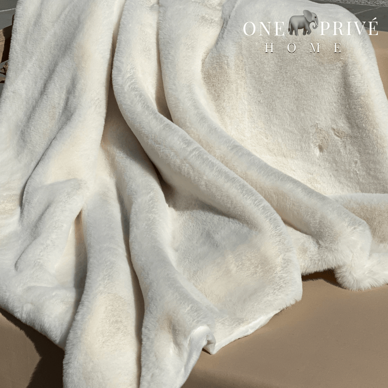 One Preevay Pure White Ultra-Soft Faux Rabbit Fur Throw