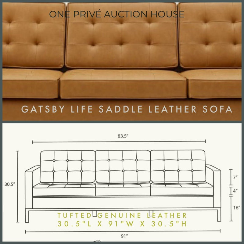 Saddle Tufted Leather Sofa | Three Seater | 91 Inches | Mid-Century Modern
