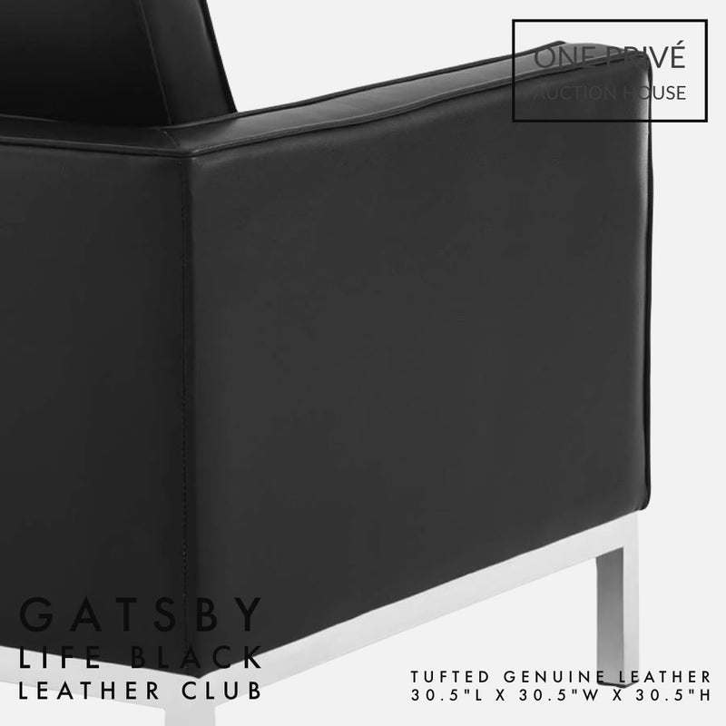 Black Tufted Leather Club Chair | Single Seater Mid-Century Modern