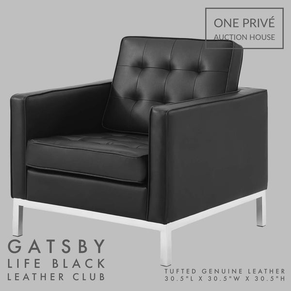 Black Tufted Leather Club Chair | Single Seater Mid-Century Modern