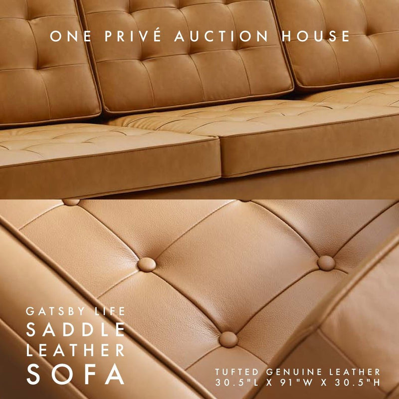 Saddle Tufted Leather Sofa | Three Seater | 91 Inches | Mid-Century Modern