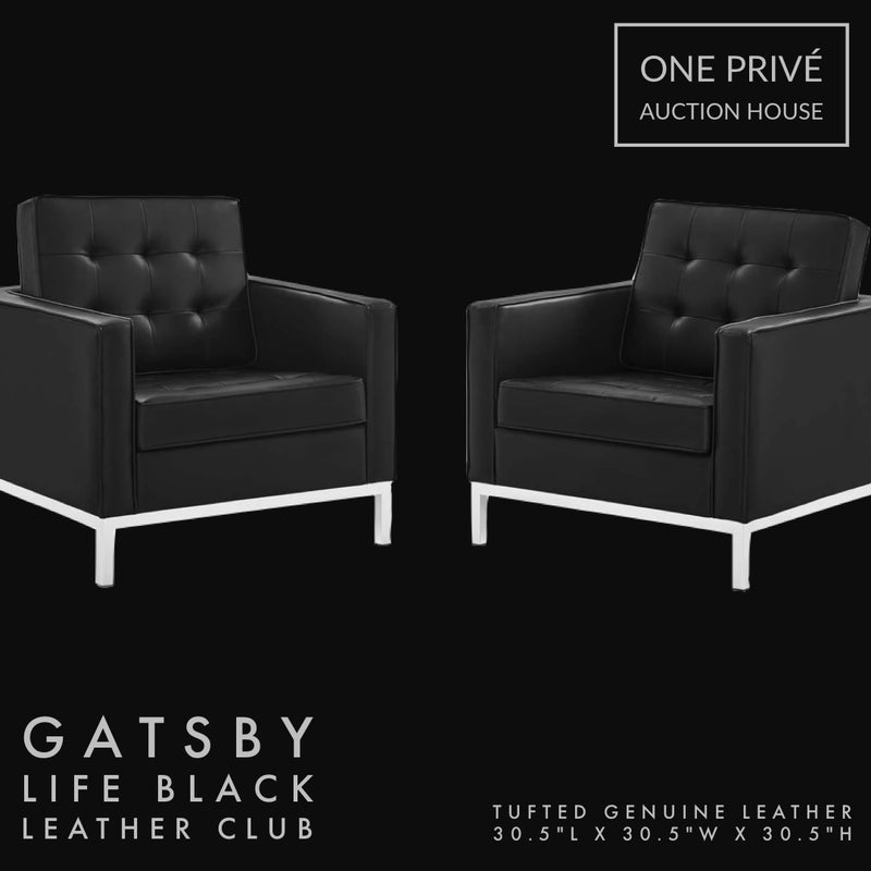 Black Tufted Leather Club Chair | Single Seater Mid-Century Modern