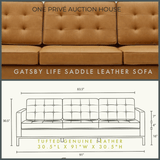 Saddle Tufted Leather Sofa | Three Seater | 91 Inches | Mid-Century Modern