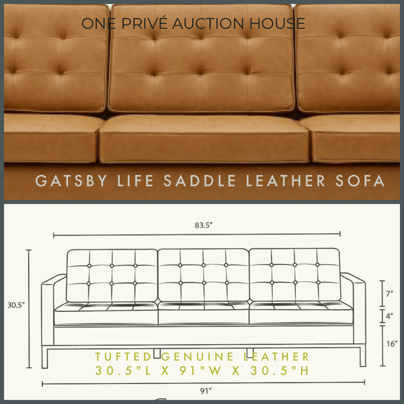 Saddle Tufted Leather Sofa | Three Seater | 91 Inches | Mid-Century Modern