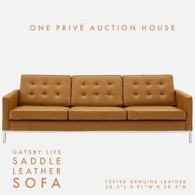 Saddle Tufted Leather Sofa | Three Seater | 91 Inches | Mid-Century Modern