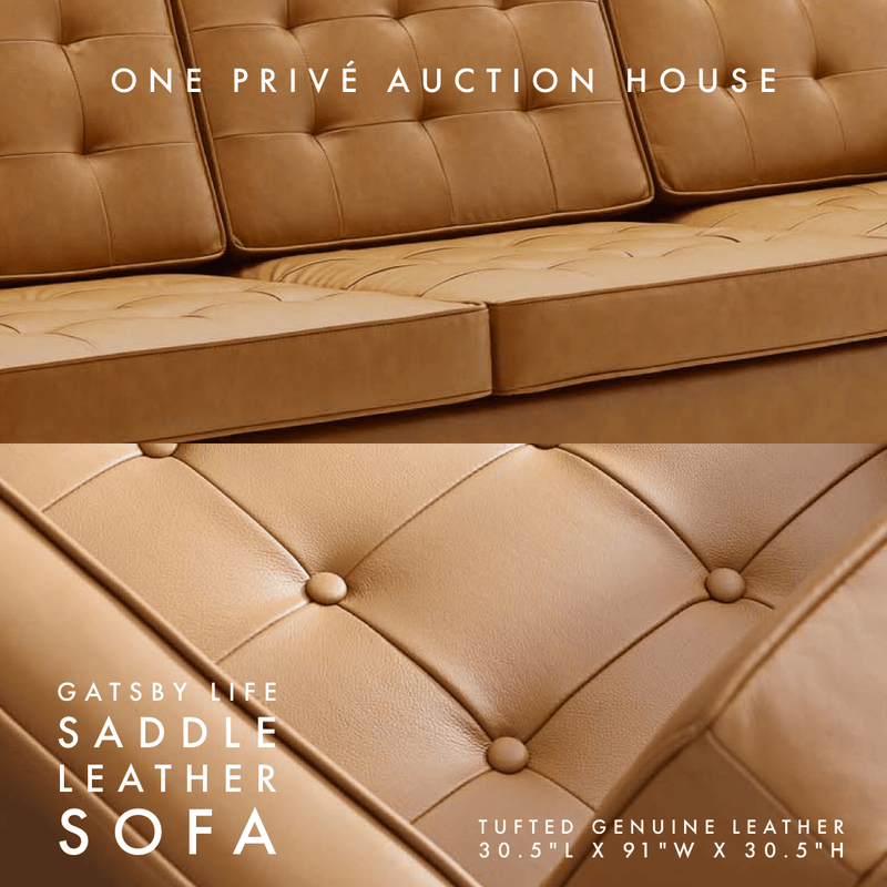 Saddle Tufted Leather Sofa | Three Seater | 91 Inches | Mid-Century Modern