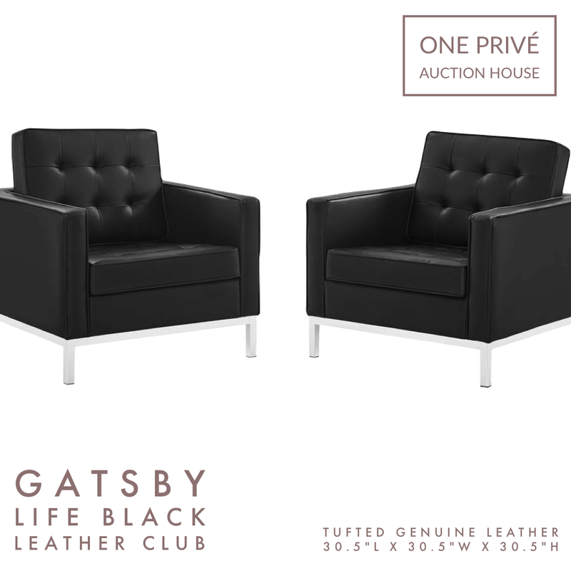 Black Tufted Leather Club Chair | Single Seater Mid-Century Modern