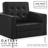Black Tufted Leather Club Chair | Single Seater Mid-Century Modern