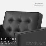 Black Tufted Leather Club Chair | Single Seater Mid-Century Modern