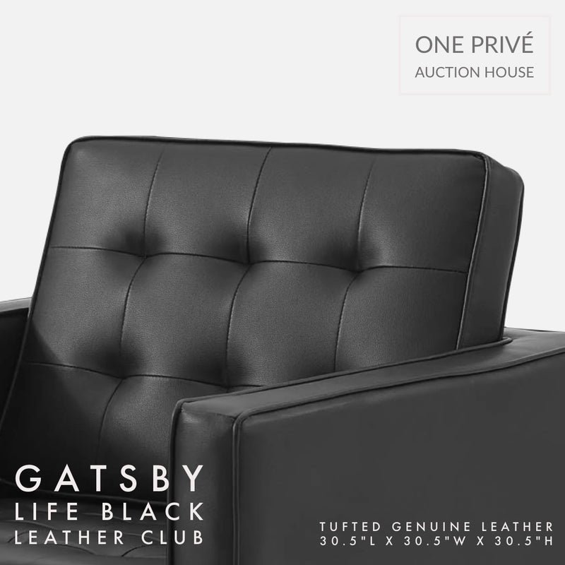 Black Tufted Leather Club Chair | Single Seater Mid-Century Modern