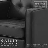 Black Tufted Leather Club Chair | Single Seater Mid-Century Modern