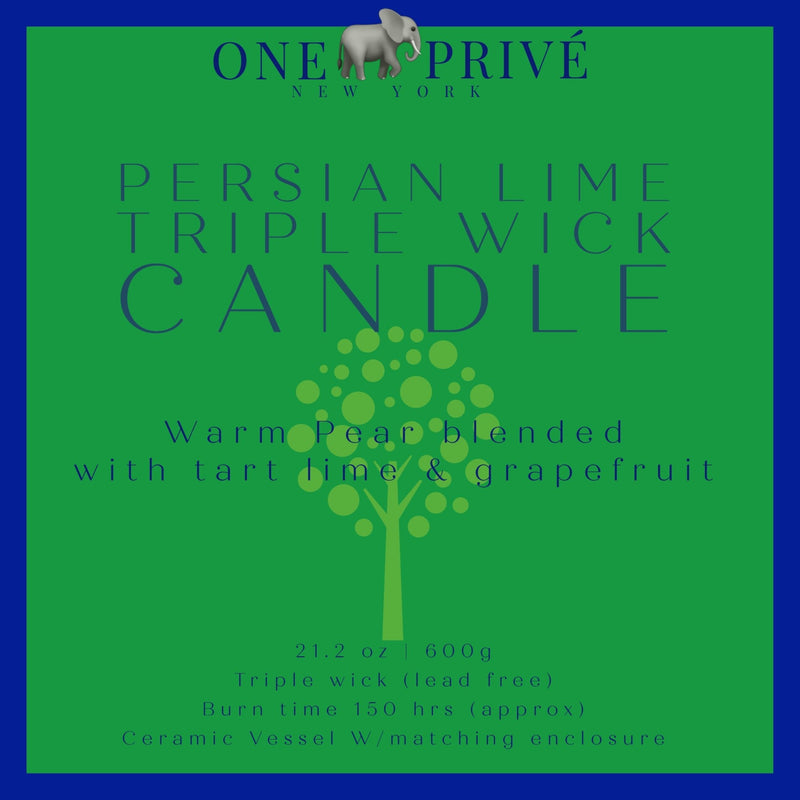Discover the Persian Lime Perfumed Estate Candle from One Preevay. Handcrafted with essential oils and organic soy wax, this 21.2 oz candle features a triple wick and a pale gray porcelain vessel. Enjoy the aromatic fusion pear, lime.....