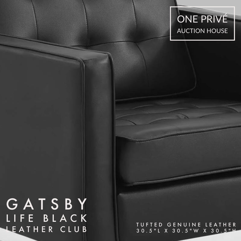 Black Tufted Leather Club Chair | Single Seater Mid-Century Modern