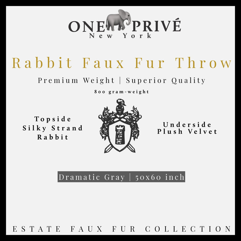 Experience luxury redefined with ONE Preevay's Faux Rabbit Fur Throw in Dramatic Gray. Inspired by Fernando Botero, crafted from Ultra Premium Faux Rabbit Fur. Hypoallergenic, cruelty-free
