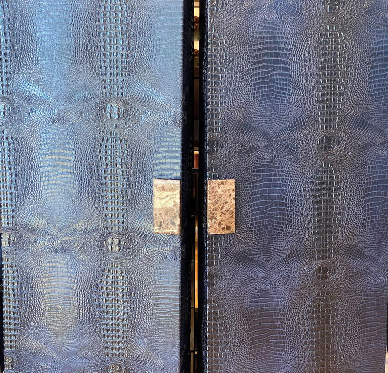 Experience ultra-luxury with One Preevay's bespoke Crocodile Armoire. Inspired by Louis XIV, this customizable piece combines elegance & functionality. Handcrafted with faux crocodile leather, ebony wood & marble handles...