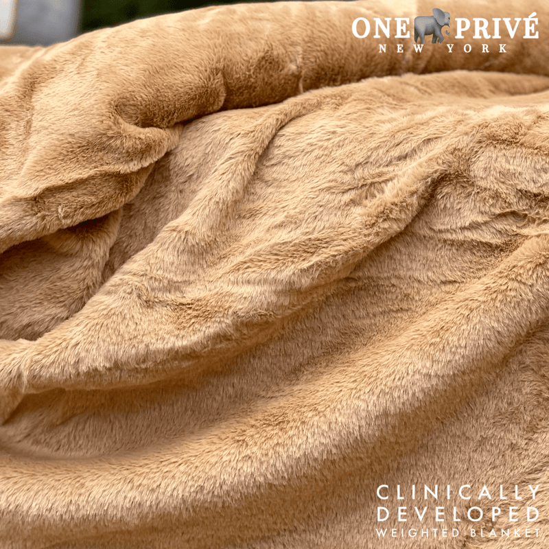 World's First Weighted Faux Rabbit Fur Blanket | Botero Collection | 20lbs Queen | Mocha Brown