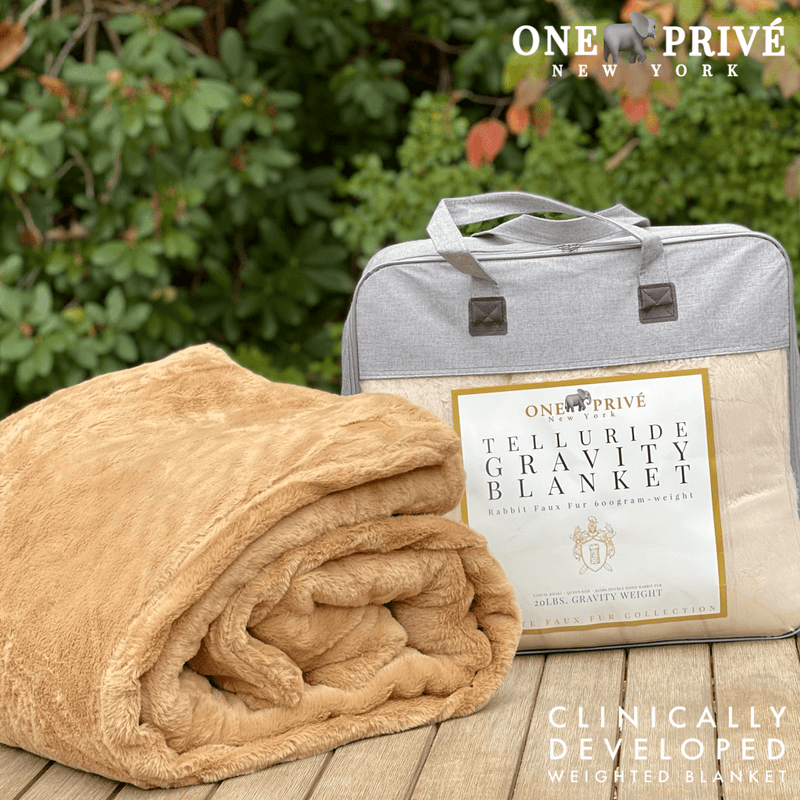 World's First Weighted Faux Rabbit Fur Blanket | Botero Collection | 20lbs Queen | Mocha Brown