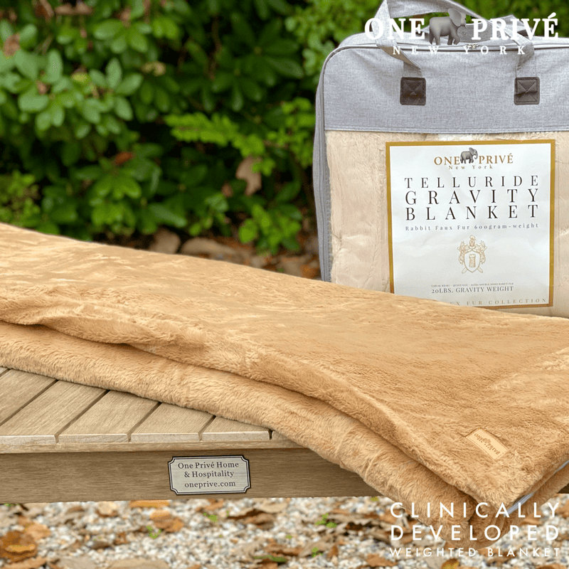 World's First Weighted Faux Rabbit Fur Blanket | Botero Collection | 20lbs Queen | Mocha Brown