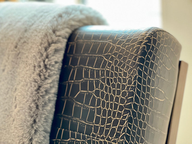 St. Charles Club Seating | Bronze Brushed Contemporary Frame | Embossed Brown Leather