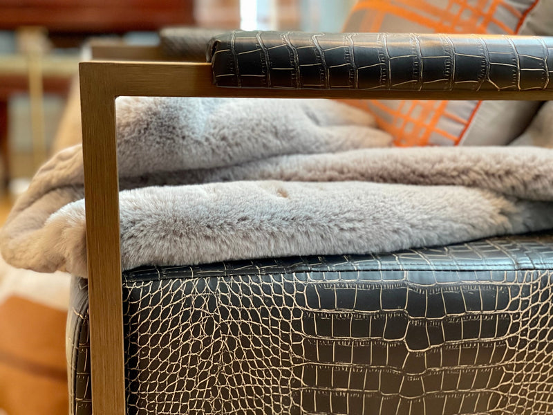 St. Charles Club Seating | Bronze Brushed Contemporary Frame | Embossed Brown Leather