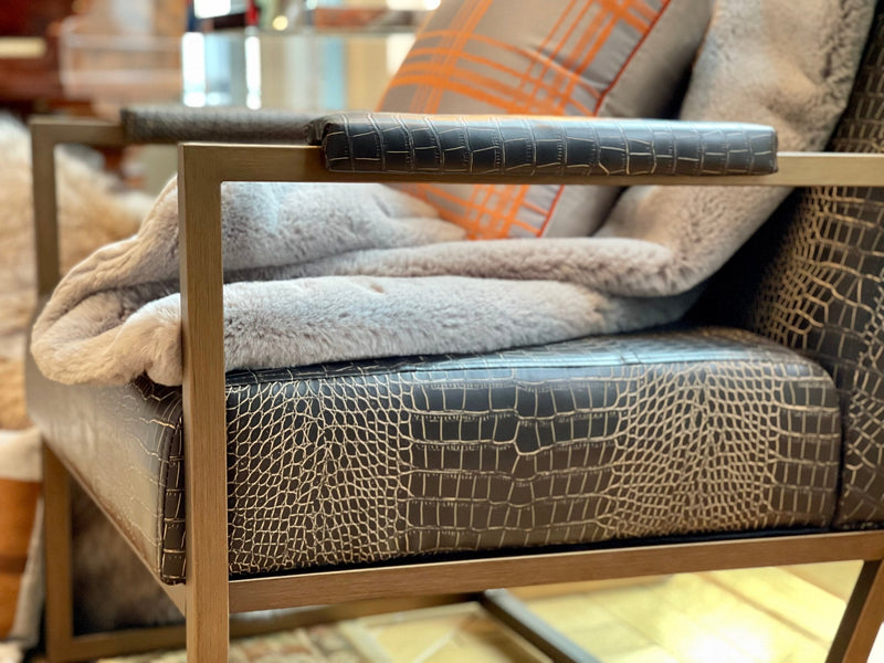 St. Charles Club Seating | Bronze Brushed Contemporary Frame | Embossed Brown Leather