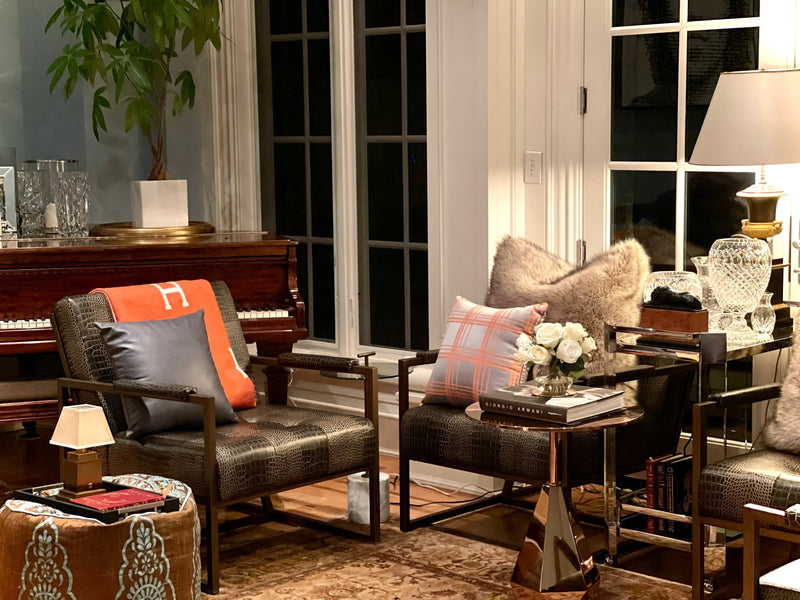 St. Charles Club Seating | Bronze Brushed Contemporary Frame | Embossed Brown Leather